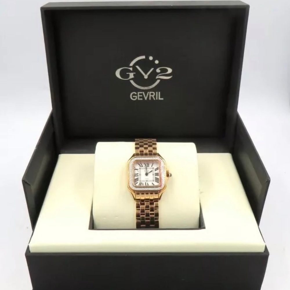 Ladies Gv2 Gevril 12101 Milan Diamond SWISS Rose-Gold Tank Watch LIMITED EDITION